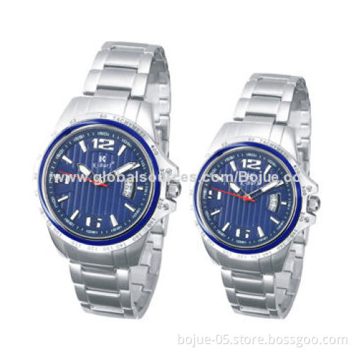 Blue dial stainless steel case and strap couple watchNew